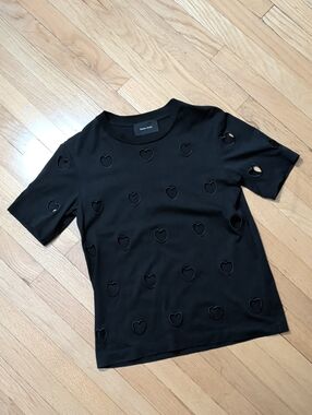 Simone Rocha Black Short Sleeve Tee with Heart Cutouts